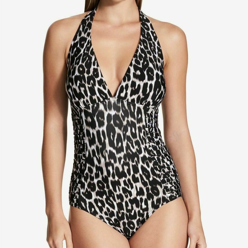 Calvin Klein halter pleated one piece swimsuit